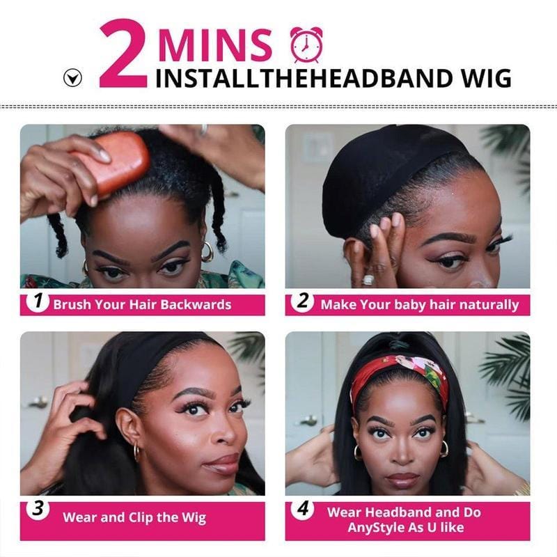 hairbs Headband Wigs Kinky Straight Headband Wigs Glueless Wigs (Free Headband)